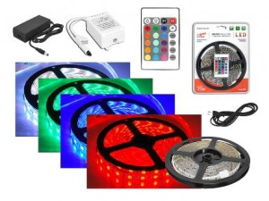 SZNUR DIODOWY RGB IP65, 300 DIOD SMD5050, 5M + STEROWNIK + ZASILACZ - ZESTAW