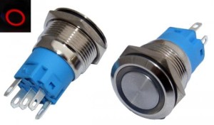 Przełącznik metalowy ON-OFF 22mm (19mm), podświetl. ring czerwony