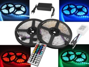 SZNUR DIOD.RGB+W IP65 300DIOD SMD5050 10M + STEROWNIK + ZASILACZ, PILOT 44 PRZYCISKI