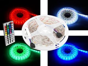 SZNUR DIOD.RGB+W IP65 300DIOD SMD5050 5M +STEROWNIK +ZASILACZ,PILOT 44 PRZYCISKI