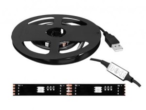 SZNUR DIODOWY USB 5050 60DIÓD RGB+BIAŁA CIEPŁA CZARNE PODŁOŻE 10MMX200CM ZE STEROWNIKIEM MINI W JEDNEJ DIODZIE