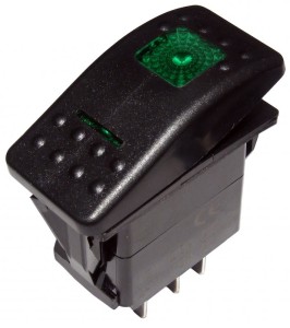 Przełącznik carling (ON)-OFF-(ON) chwilowy 3-poz 7-pin 2 LED zielone