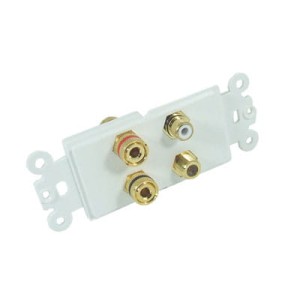 Moduł gniazda, biały 2x BANAN + RCA +"F"