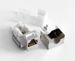 Moduł keystone RJ45 Cat. 5e ekranowane, LSA+, białe, Telegärtner 
