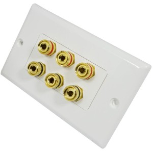 Gniazdo naścienne białe 6 x gniazdo głośnikowe banan Gold