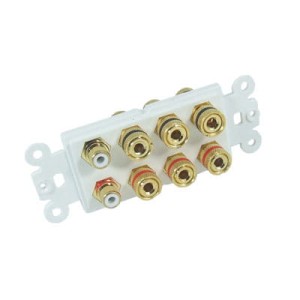 Moduł gniazda, biały 6x BANAN + 2x RCA