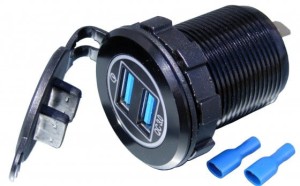 Ładowarka mont. 2 x gn. USB QC 3.0 szybka herm. niebieska podśw.  