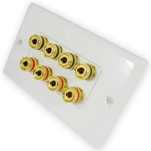 Gniazdo naścienne białe 8 x gniazdo głośnikowe banan Gold