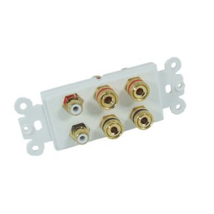 Moduł gniazda, biały 4x BANAN + 2x RCA