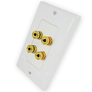 Gniazdo naścienne białe 4 x gniazdo głośnikowe banan Gold