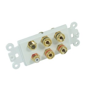 Moduł gniazda, biały 4x BANAN + RCA + "F"