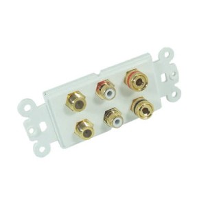 Moduł gniazda, biały 2x BANAN + 2x RCA + 2x "F"